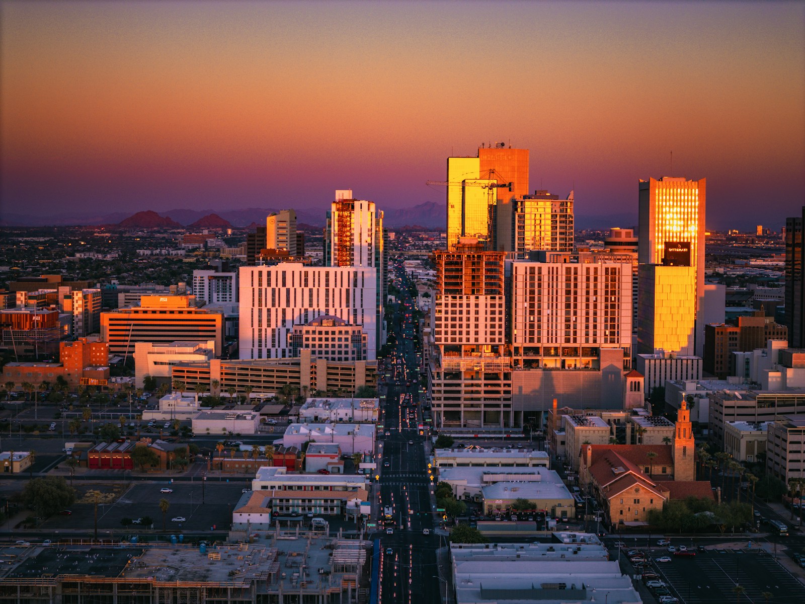 Downtown Phoenix skyline at sunset